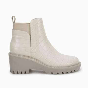 Womens Platform Lug Sole Chelsea Boots Ankle High Chunky Block Heel Non-Slip Suede Leather Slip on Combat Fashion Booties