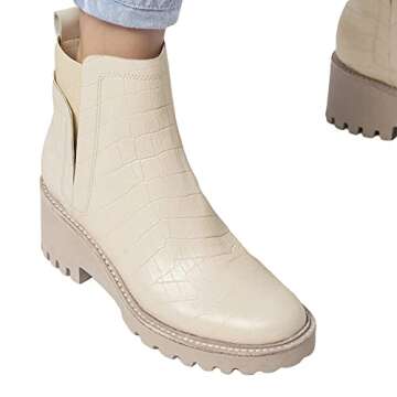 Womens Platform Lug Sole Chelsea Boots Ankle High Chunky Block Heel Non-Slip Suede Leather Slip on Combat Fashion Booties