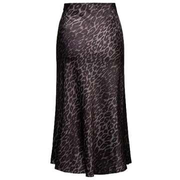 Soowalaoo Womens Skirt Midi Long Length Silk Satin High Waisted Elastic Casual Trendy Summer Skirts ...