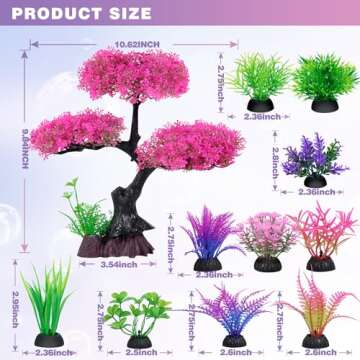 Ameliade Aquarium Artificial Plastic Plants Decoration, Pink Cherry Blossom Tree Aquarium Decor Set,...