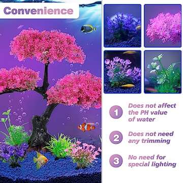 Ameliade Aquarium Artificial Plastic Plants Decoration, Pink Cherry Blossom Tree Aquarium Decor Set, Goldfish Betta Fish Tank Decorations Hides Accessories（Pink