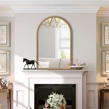 Jesantab Gold Bathroom Mirror, 30" x 40" Arch Wall Mirror with Beaded Frame, Ornate Vintage Mirror W...