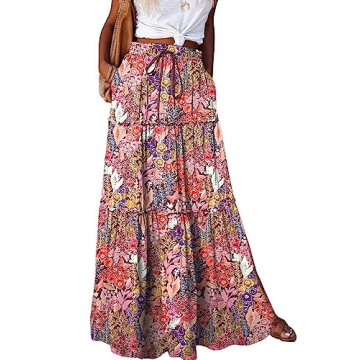 EARKOHA Boho High Waist Tie Maxi Skirt with Pockets