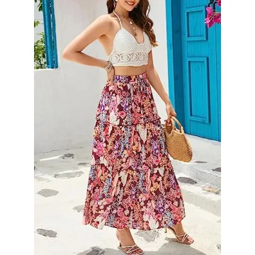 EARKOHA Boho High Waist Tie Maxi Skirt with Pockets