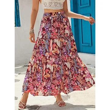EARKOHA Boho High Waist Tie Maxi Skirt with Pockets