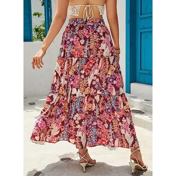 EARKOHA Boho High Waist Tie Maxi Skirt with Pockets