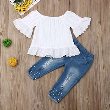 Madjtlqy Toddler Kids Clothing Baby Girls Vest Tank Top Ripped Denim Shorts Skirts Outfits Clothes Set (5-6 Years, White)