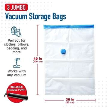Spacesaver Space Bags Vacuum Storage Bags (Jumbo 10pk) Save 80% Clothes Storage Space - Vacuum Bags for Comforters, Blankets, Bedding, Clothing - Compression Seal for Closet Storage. Pump for Travel