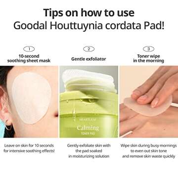 GOODAL Heartleaf Calming Toner Pad for All Skin Types, Houttuynia Cordata Intense Calming Care, Deeply Moisturizing, Instantly Hydrating, and Toning