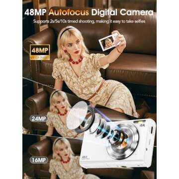 Digital Camera, Autofocus 4K Vlogging Camera with 32GB Card