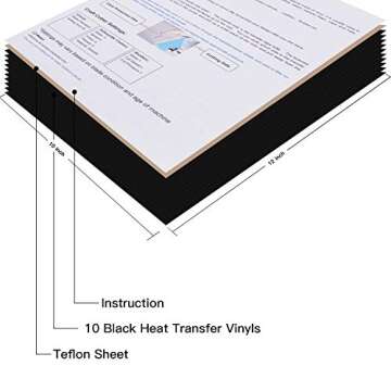 JANDJPACKAGING Premium Black Heat Transfer Vinyl for Crafts - 10 Sheets 12"x10"