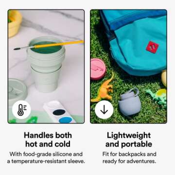 STOJO Collapsible Travel Cup - Reusable To-Go Pocket Size Silicone Bottle for Hot and Cold Drinks - Perfect for Camping - Microwave & Dishwasher Safe (Sage, 8 Ounce (Pack of 1))