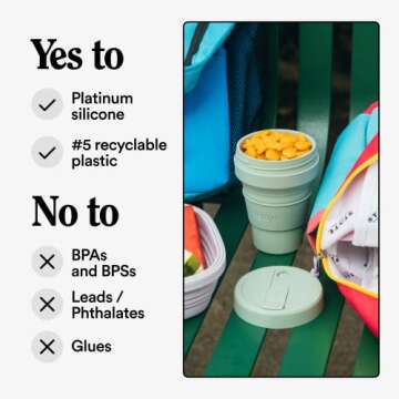 STOJO Collapsible Travel Cup - Reusable To-Go Pocket Size Silicone Bottle for Hot and Cold Drinks - Perfect for Camping - Microwave & Dishwasher Safe (Sage, 8 Ounce (Pack of 1))