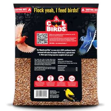 COOL BIRDS Hearts on Fire Hot Bird Seed – 10 lb. 100% Hulled Sunflower Hearts with Chili Pepper Oi...