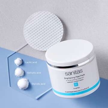 Sanitas Skincare Brightening Peel Pads, Home Peeling Treatment, Lactic Acid, Glycolic Acid, Salicyli...
