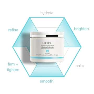 Sanitas Skincare Brightening Peel Pads, Home Peeling Treatment, Lactic Acid, Glycolic Acid, Salicylic Acid, Exfoliating Peel Pads, 50 pads / 2 Ounces