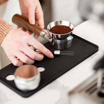 CREMA Coffee Products | Tamping Mat | Barista Express | Non-Slip Silicone | Firm & Secure Mat | Protect Countertops & Portafilter | Espresso Machine Tamping Mat | Vent & Drip Tray Holes