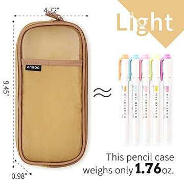 EASTHILL Grid Mesh Pen Pencil Case with Zipper Clear Makeup Color Pouch Cosmetics Bag Multi-Purpose Travel School Teen Girls Transparent Stationary Bag Office Organizer Box for Adluts(Khaki)