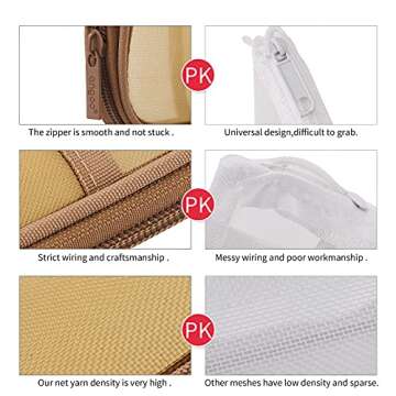 EASTHILL Grid Mesh Pen Pencil Case with Zipper Clear Makeup Color Pouch Cosmetics Bag Multi-Purpose Travel School Teen Girls Transparent Stationary Bag Office Organizer Box for Adluts(Khaki)