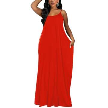 Womens Maxi Dresses for Summer Spaghetti Strap Long Dress Valentines Outfits Red M