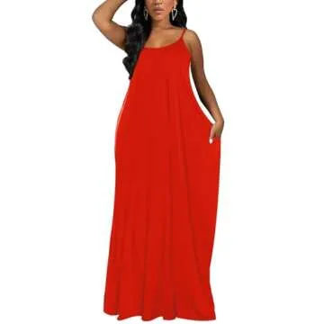 Womens Maxi Dresses for Summer Spaghetti Strap Long Dress Valentines Outfits Red M