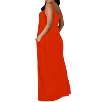 Womens Maxi Dresses for Summer Spaghetti Strap Long Dress Valentines Outfits Red M