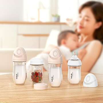 Gulicola Natural Glass Baby Bottle 4 Pack, Newborn Breastfeeding Bottles Set, Extra Slow Flow Nipple...