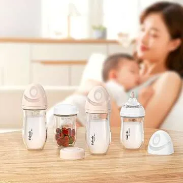 Gulicola Natural Glass Baby Bottle 4 Pack, Newborn Breastfeeding Bottles Set, Extra Slow Flow Nipple...