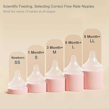 Gulicola Natural Glass Baby Bottle 4 Pack, Newborn Breastfeeding Bottles Set, Extra Slow Flow Nipples (SS), Anti Colic, 0 Months+, 5 oz - Pink