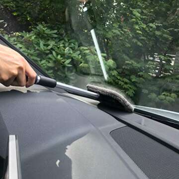 POLYTE Pivoting Windshield Glass Cleaning Tool Extendable Aluminum Handle w/3 Premium Microfiber Covers