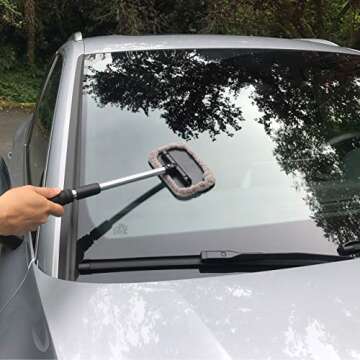 POLYTE Pivoting Windshield Glass Cleaning Tool Extendable Aluminum Handle w/3 Premium Microfiber Covers