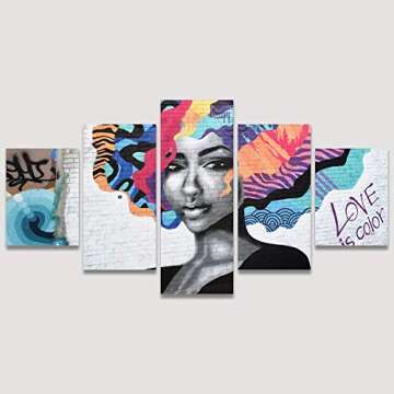 SIGNWIN Large Canvas Wall Art Triptych Street Graffiti Series - Love is Color Abstract Plants Illustrations Impressionism Panoramic Relax/Calm Multicolor for Living Room, Bedroom, Office - 60"x32"