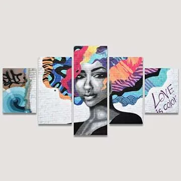 SIGNWIN Large Canvas Wall Art Triptych Street Graffiti Series - Love is Color Abstract Plants Illustrations Impressionism Panoramic Relax/Calm Multicolor for Living Room, Bedroom, Office - 60"x32"