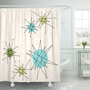 ArtSocket Shower Curtain Mid Iconic Atomic Starbursts Century Modern Sputnik Palm Springs Home Bathr...