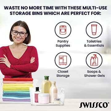 Swissco Clear Storage Bins Set of 6 Plastic Bins for Home Organization | Under Bed Storage Bins | Nesting Bins: 3 Medium Bins and 3 Small Bins