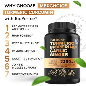 4-in-1 Turmeric and Garlic Supplements with Bioperine 2360 mg Turmeric Ginger Root Capsules with Gar...