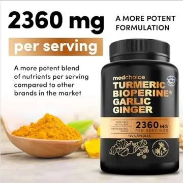 4-in-1 Turmeric and Garlic Supplements with Bioperine 2360 mg Turmeric Ginger Root Capsules with Garlic for Joint, Digestion & Immune Support (120 ct)