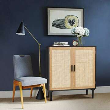 Finnhomy Sideboard Buffet Cabinet, Kitchen Storage Cabinet with Rattan Decorated Doors, Accent Liquo...