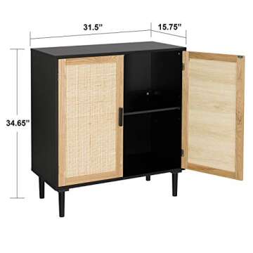 Finnhomy Sideboard Buffet Cabinet, Kitchen Storage Cabinet with Rattan Decorated Doors, Accent Liquor Cabinet for Bar, Dining Room, Hallway, Cupboard Console Table, 31.5X 15.8X 34.6 Inches