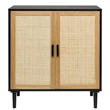 Finnhomy Sideboard Buffet Cabinet, Kitchen Storage Cabinet with Rattan Decorated Doors, Accent Liquor Cabinet for Bar, Dining Room, Hallway, Cupboard Console Table, 31.5X 15.8X 34.6 Inches