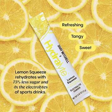 Hydralyte Shay Mitchell Low Sugar Rapid Rehydration - Lightly Sparkling Electrolyte Powder Packets, Lemon Squeeze | Travel Essential - Workout Essential - Recovery Powder (18 Count)
