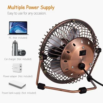 MerLerner 4" USB Desk Fan Retro Bronze Quiet Cooling Fan