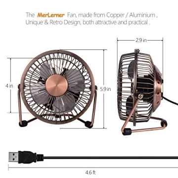 MerLerner 4" USB Desk Fan Retro Bronze Quiet Cooling Fan