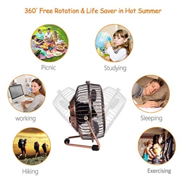 MerLerner 4" USB Desk Fan Retro Bronze Quiet Cooling Fan