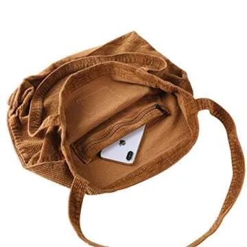 YARUODA Women Shoulder Handbags Casual Hobo Bags Corduroy Shopper Tote Bag, Brown