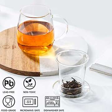 Glass Tea Infuser Cup with Strainer and Lid Gift Kit, Borosilicate Glass Teacup with Tea Filter for ...