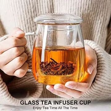 Premium Glass Tea Infuser Cup with Strainer and Lid