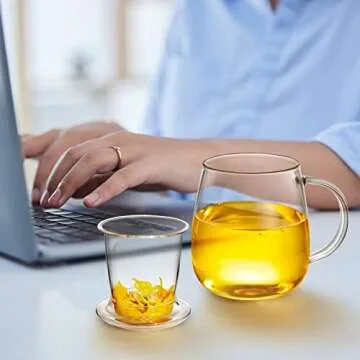 Premium Glass Tea Infuser Cup with Strainer and Lid