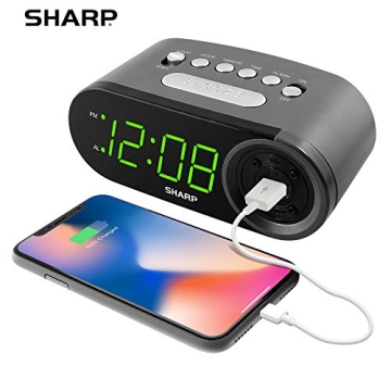 Sharp Digital Alarm Clock with USB Charger - Easy to Use