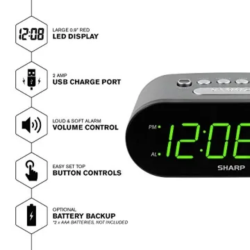 Sharp Digital Alarm Clock with USB Charger - Easy to Use
